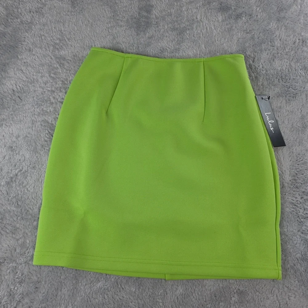 Lulus‎ Women XS She's Bold Neon Green Mini Skirt Bodycon High Waist Scuba Knit